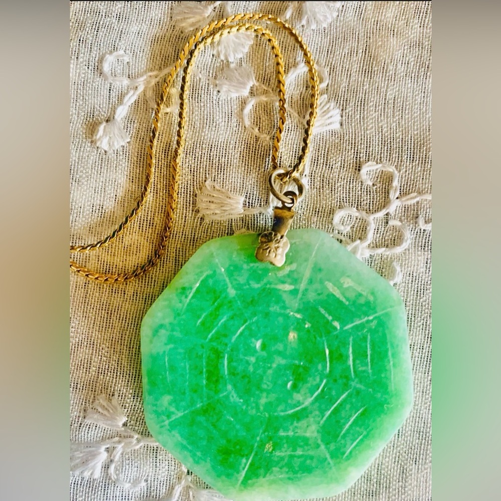 Genuine Jade Octagon Pendant Necklace Natural Stone